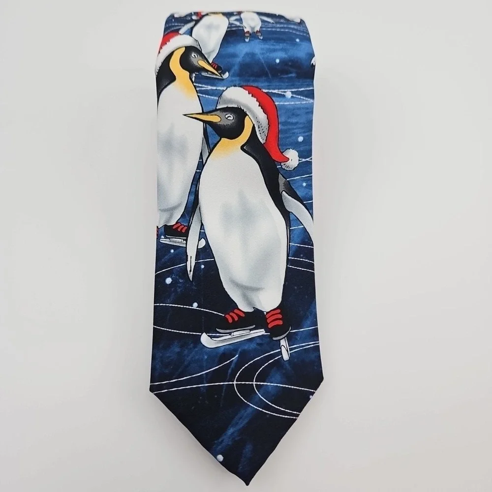 Christmas Neck Tie Ice‎ Skating Penguins Santa Hats Festive Gift Dad New